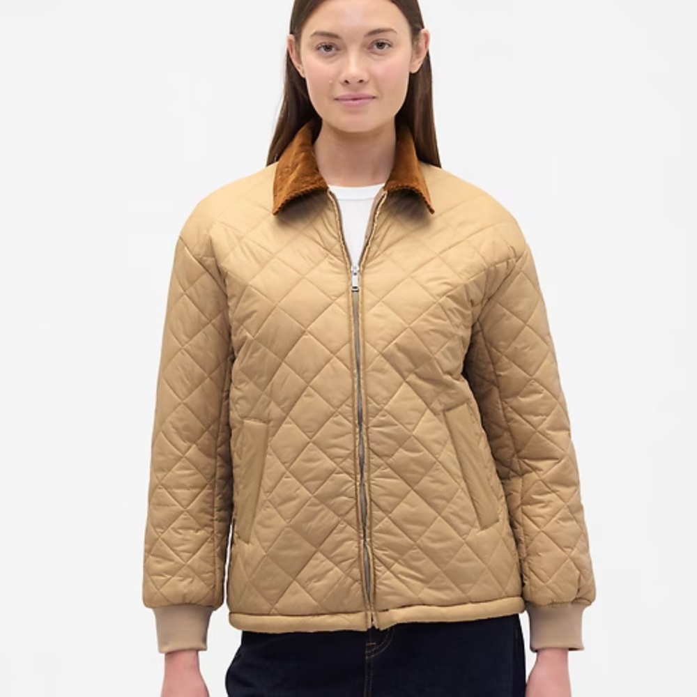 Gap Relaxed Quilted Nylon Jacket. Available In Size L, XXL | Golden khaki Brown